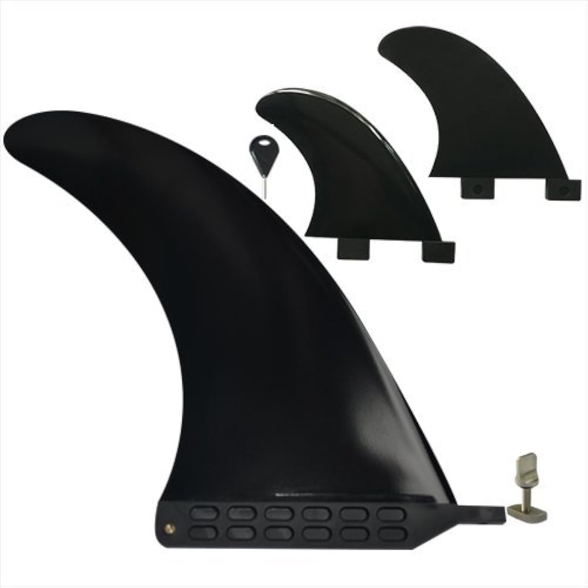 Funktion 9 inch fins for longboards + FCS compatible side fins set of 3 black FKGFCC-L9-SET-BLK-LT