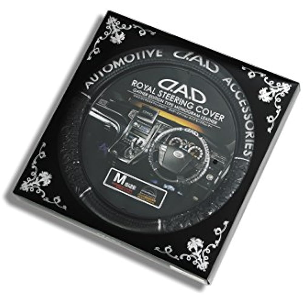 Garson DAD Steering Wheel Cover Royal Steering Wheel Cover Gathered Edition Type Monogram Leather Medium Black D.A.D HA273-02