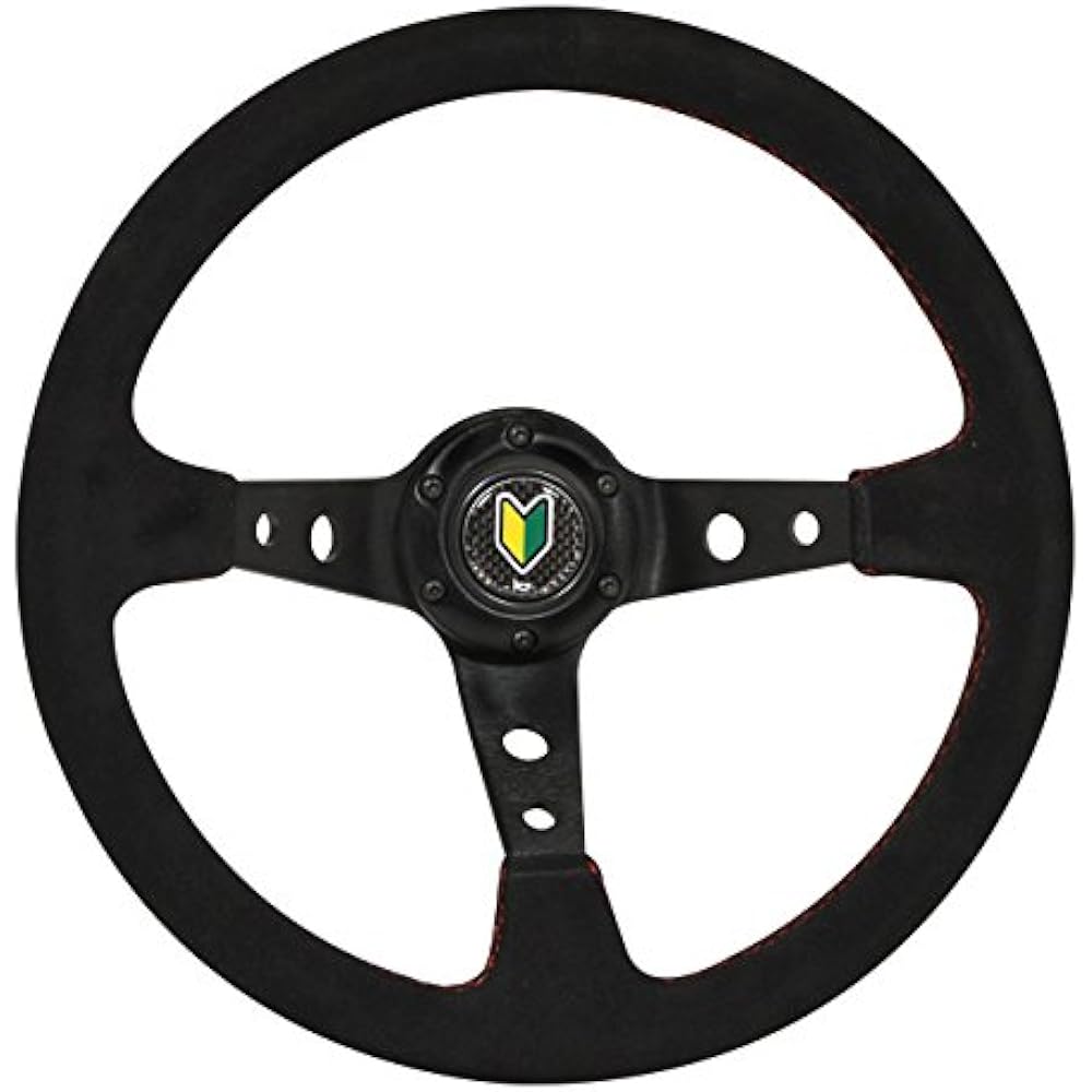 AJP DISTRIBUTORS Universal replacement 350mm Deep Dish drap Red Stitch Stitch Stitching Wheel Black KOLESHIYA With horn button