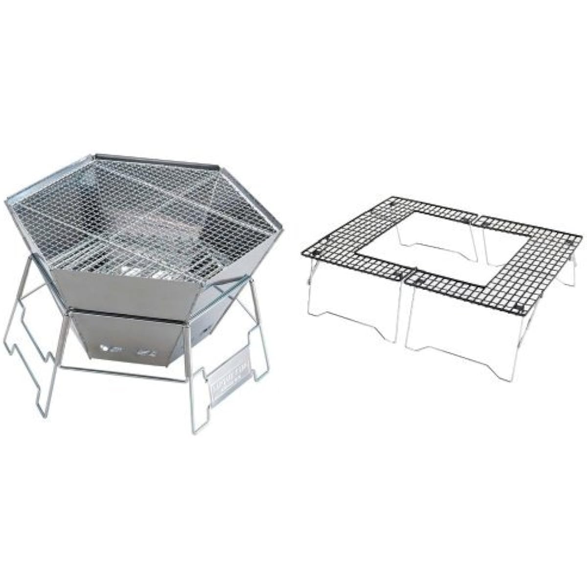 Captain Stag Barbecue Stove Bonfire Stand Dutch Oven 3-in-1 Hexa Stainless Steel Fire Grill with Bag M-6500 + Fire Grill Table