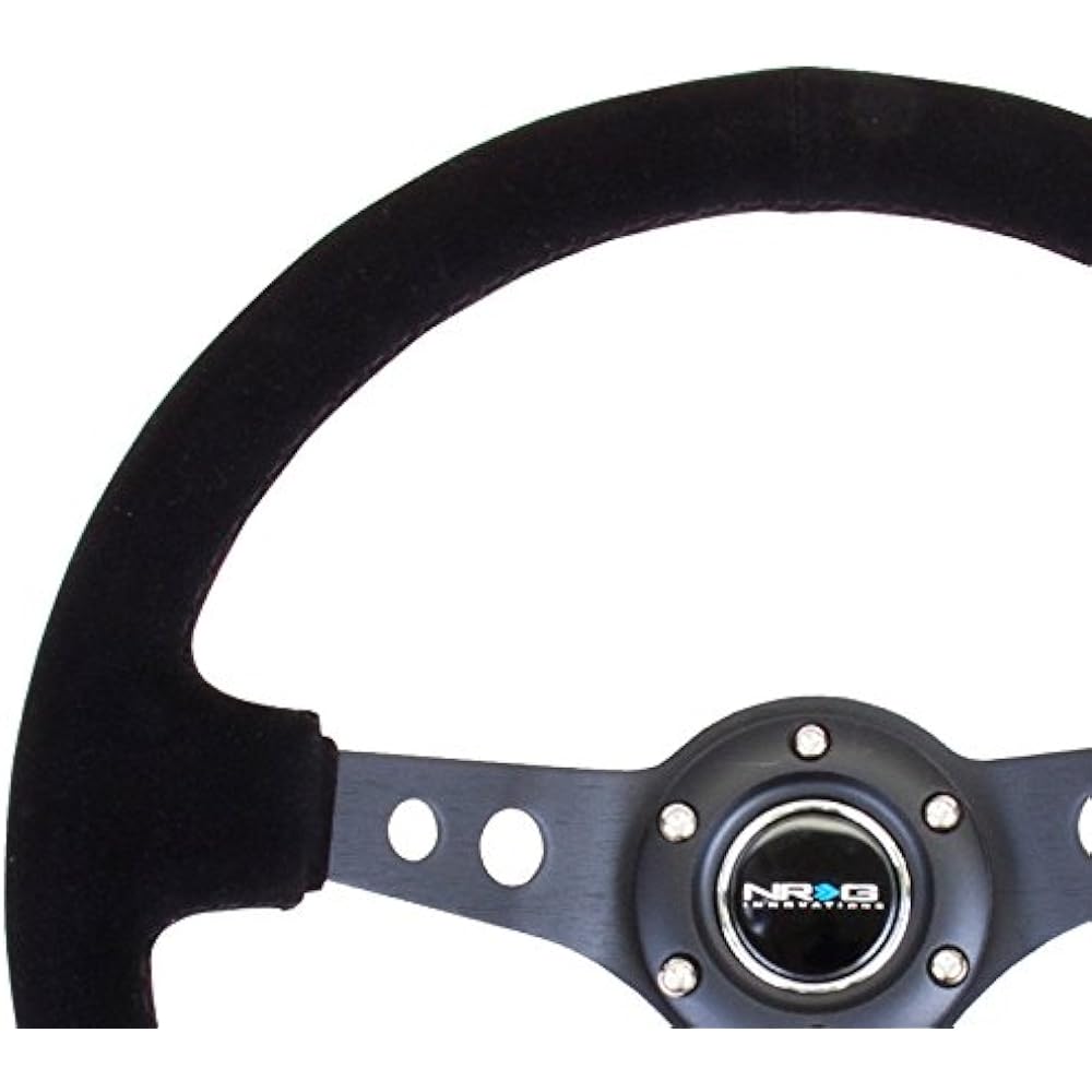 NRG Innovations NRG-RST-006-S reinforced handle 350mm sports steering wheels (depth 3 inches) black spoke suede black stitch
