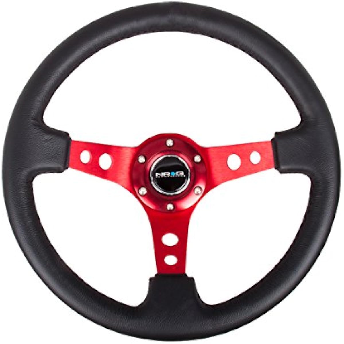 NRG Innovations RST -006RD reinforced steering wheels (350mm sports steering wheels (deep 3 inches) -Red spokes, round holes/black leather)