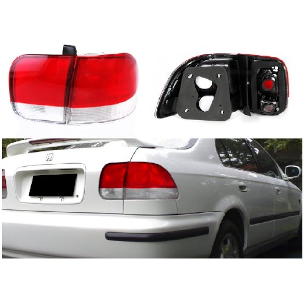 SPEC-D TUNING LT-CV964RPW-DP HONDA CIVIC EX DX LX 4 DR Red Clear Lens Tail Light Depo