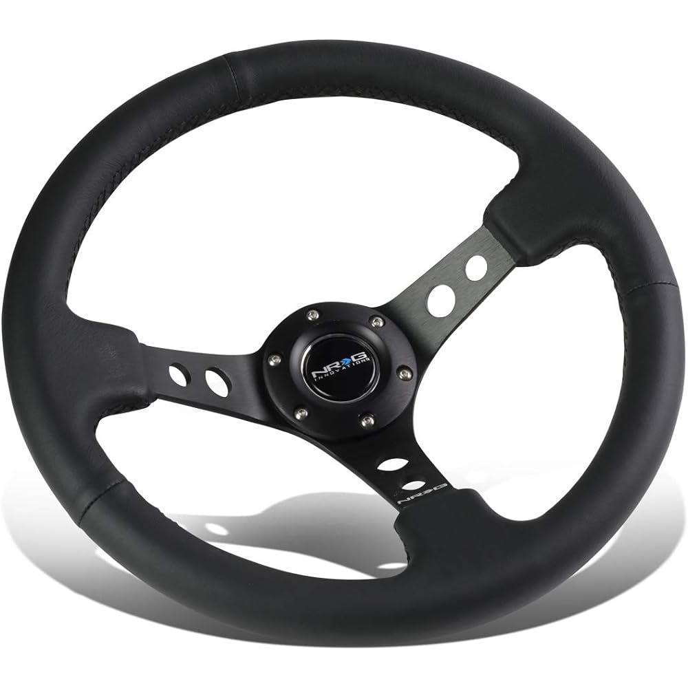 NRG Innovations RST -006BK reinforced steering wheels (350mm sports steering wheels (depth 3 inches) -black spokes with round hole/black leather)