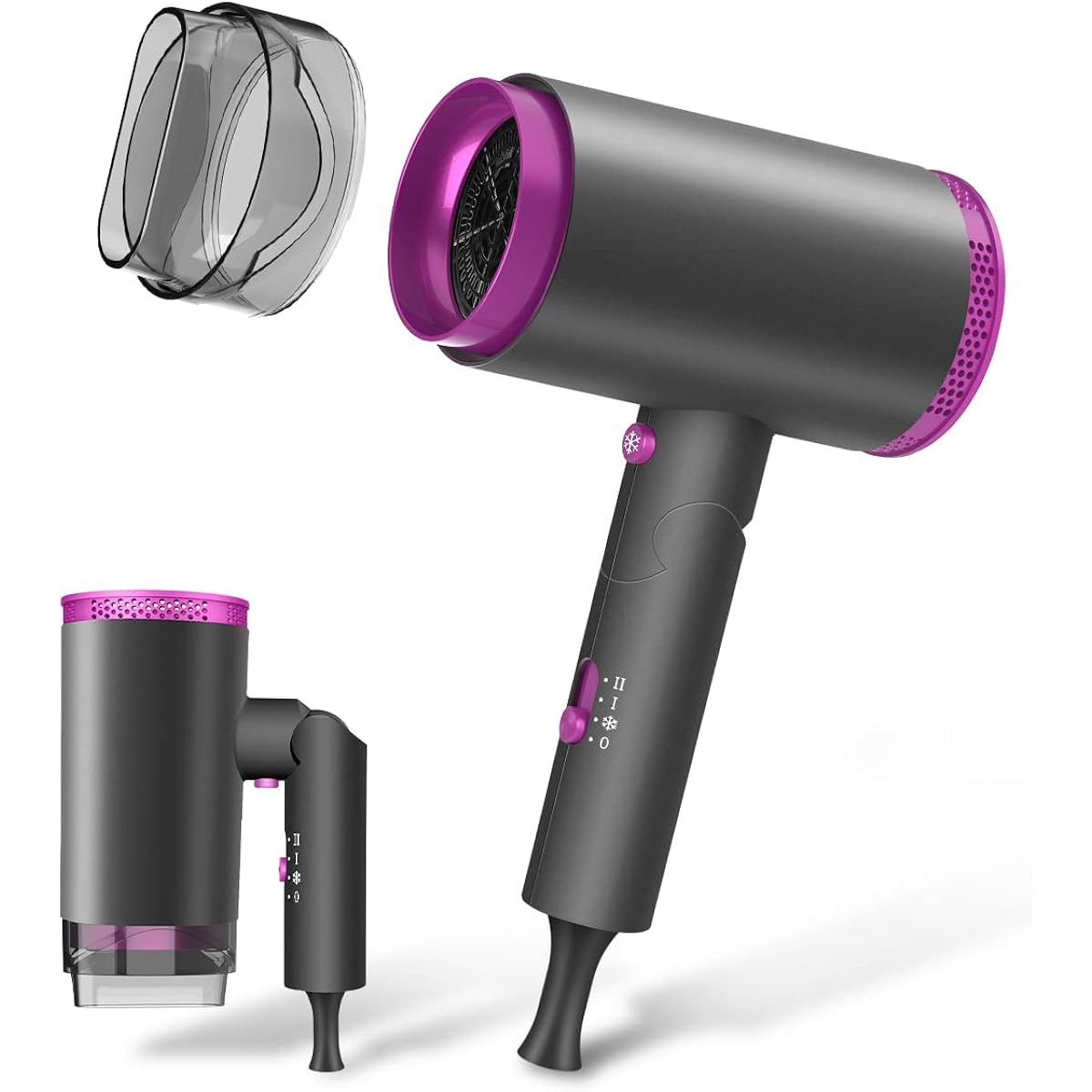 Dryer 2023 New Arrival Popular Dryer Large Air Volume Quick Drying Hair Dryer Light Negative Ion 1400W 57℃ Constant Temperature 3 Level Adjustment Ultra Light Compact Foldable Easy to Carry PSE Certified Comes with Set Nozzle Gray