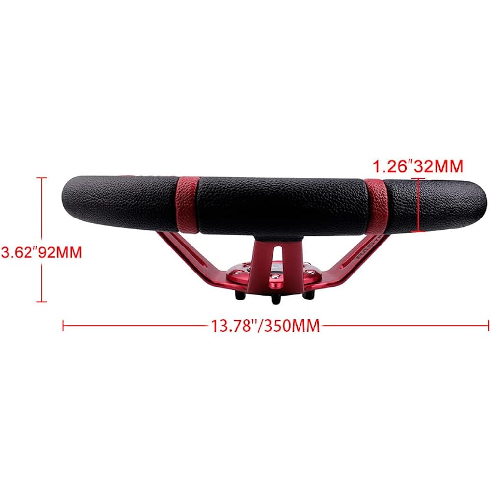 MUTEKI Steering Handle, Diameter 13.8 inches (350 mm), Lightweight Aluminum Leather, For Cars, Replacement, Deep Cone Steering, Classic Leather Embroidery, Horn Buttons, General Purpose (Red)