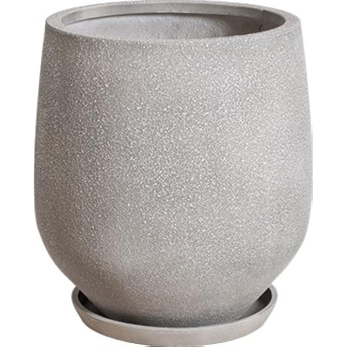Plus Garden FRP Large Flowerpot + Saucer Set Io Middle M White Gray H342-11