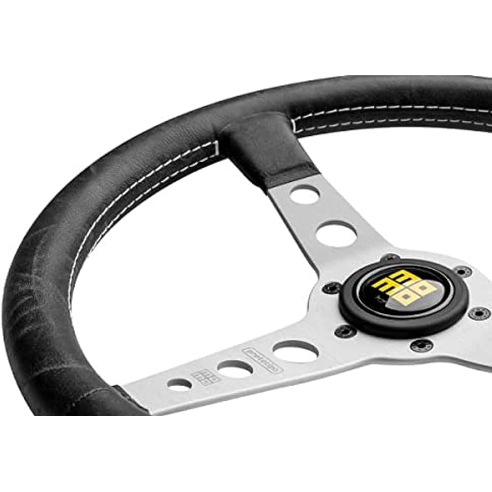 MOMO PRO35BK S Prototype Silver 350mm Leather Steering Wheel
