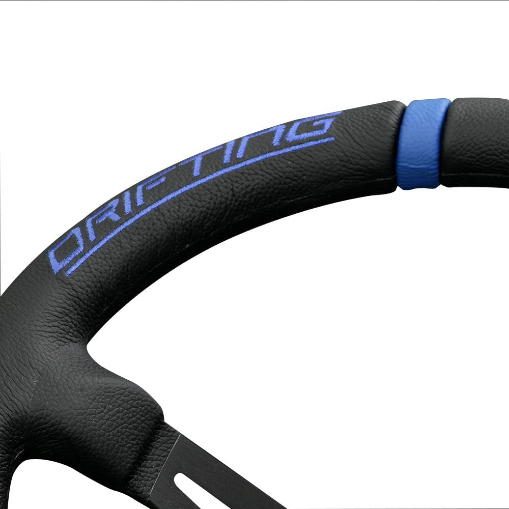 MOMO DRIFTING 350D 85mm Deep Cone Black Spokes 35 Pie Blue Stitching momodr350bkbl