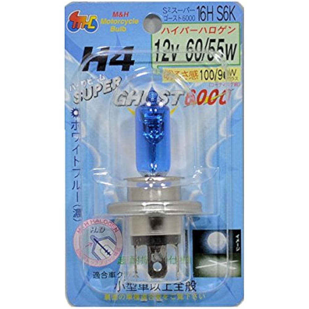 M&H Matsushima Halogen bulb (1 piece) H4 12v60/55w Super Ghost 6000 16H S6K
