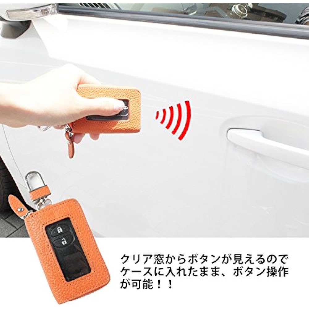 Smart key case with clear window navy genuine leather key case ASK-CM012