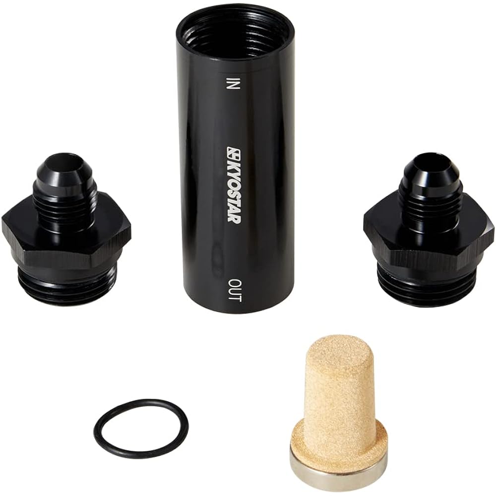 KYOSTAR 6an Inlet Slim Line Fuel Filter Black Alumite Billet Aluminum 30 Melon Bronze Insert With Fuel Filter Constance with Element #4470