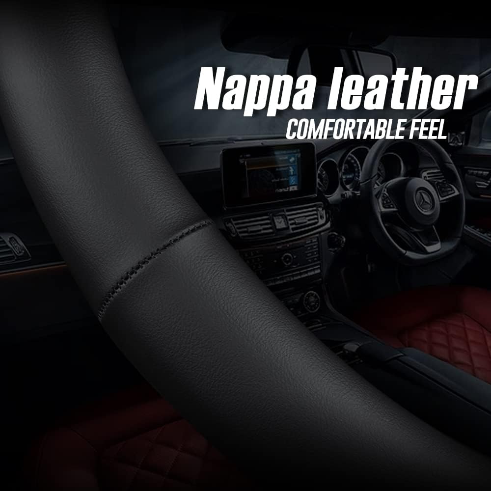 LIKEWEI Nappa Leather D -type car handle cover Slipping Breathable universal 15 inch (D -black)