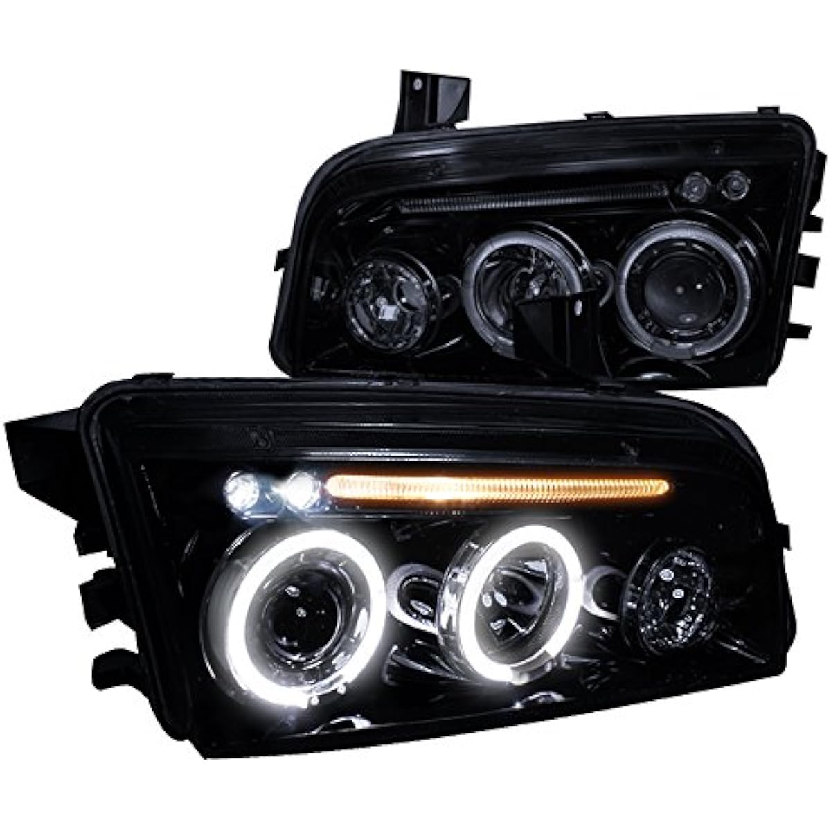 SPEC-D TUNING LHP-CHG05G-TM Dodge Charger RT SRT SXT Glossy Black Halo LED Projector Headlight