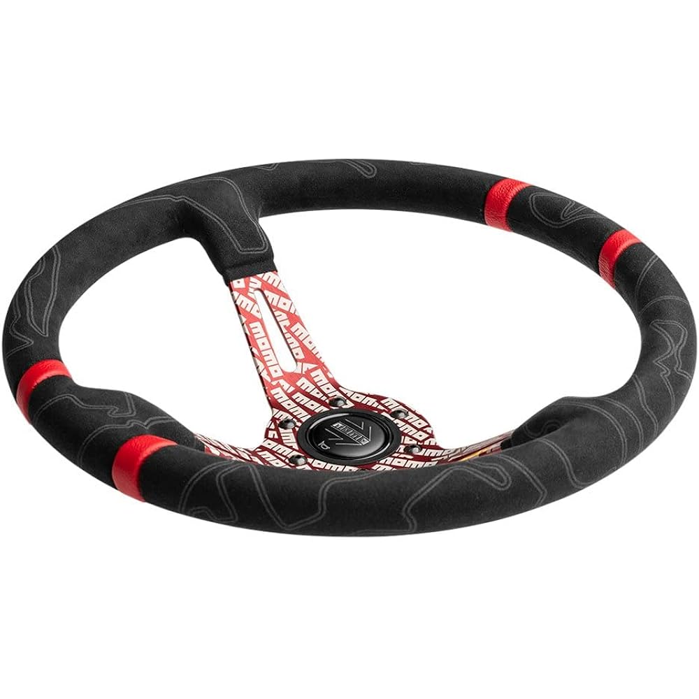 MOMO MOTORSPORT Ultra Street Handle Cover Black Alcantara Grip Red Red Alumite Processing Logo Spokes Double Red Stripe Center 350mm -ULT35BK0RD