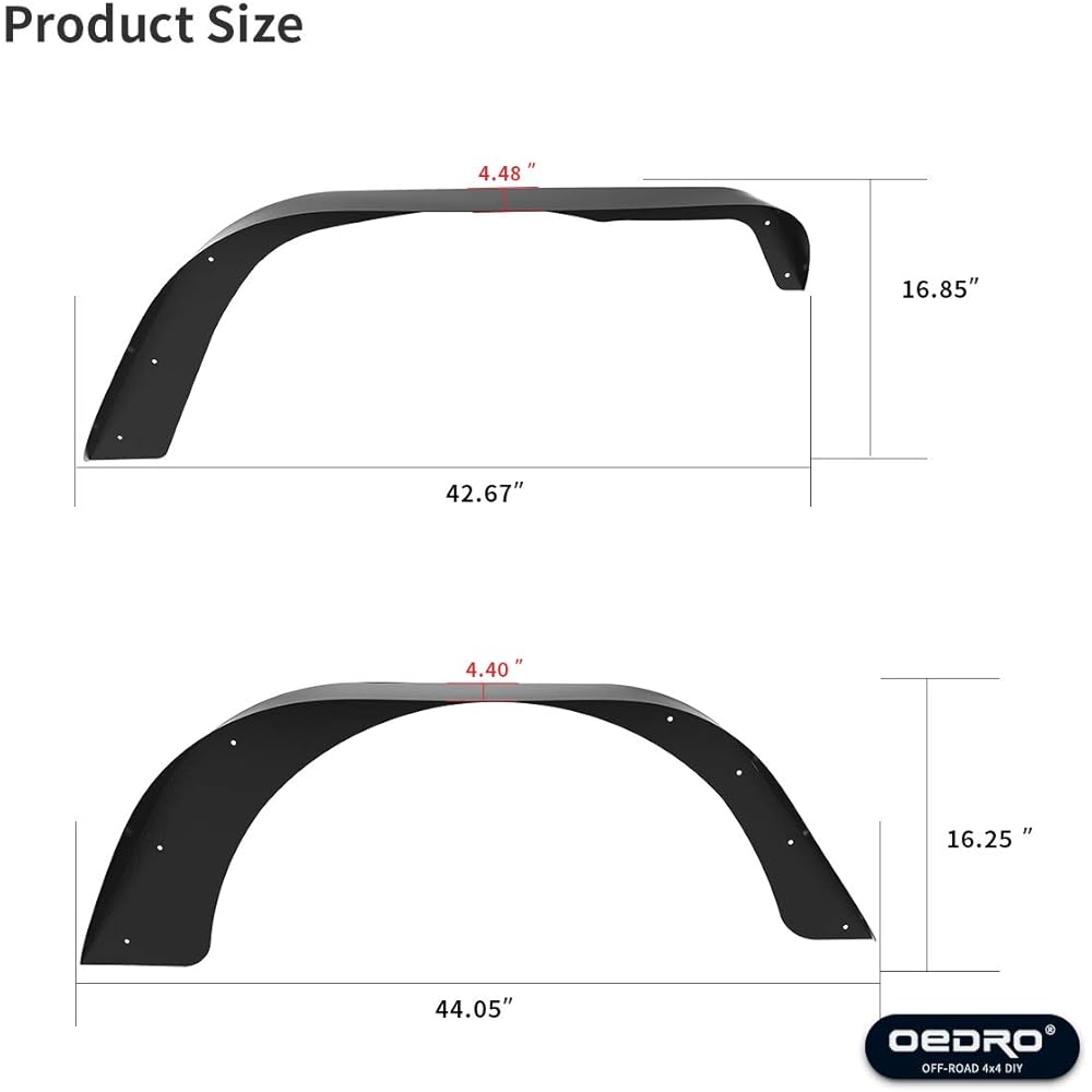 OEDRO Flat Fender Flare 1987-1995 JEEP WRANGLER YJ Off-Road Front & Rear 4-Piece Set Wheel Flare Guard Coverwell
