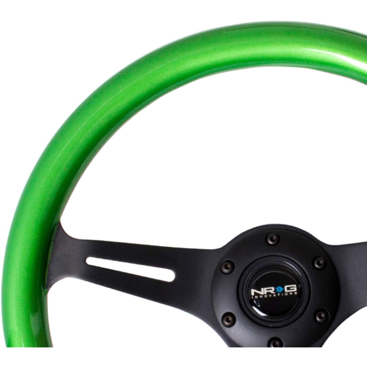 NRG Innovations ST-015BK-GN Classic Wood Grain Wheels (350mm Black Spokes, Green Pearl/Flake Paint)