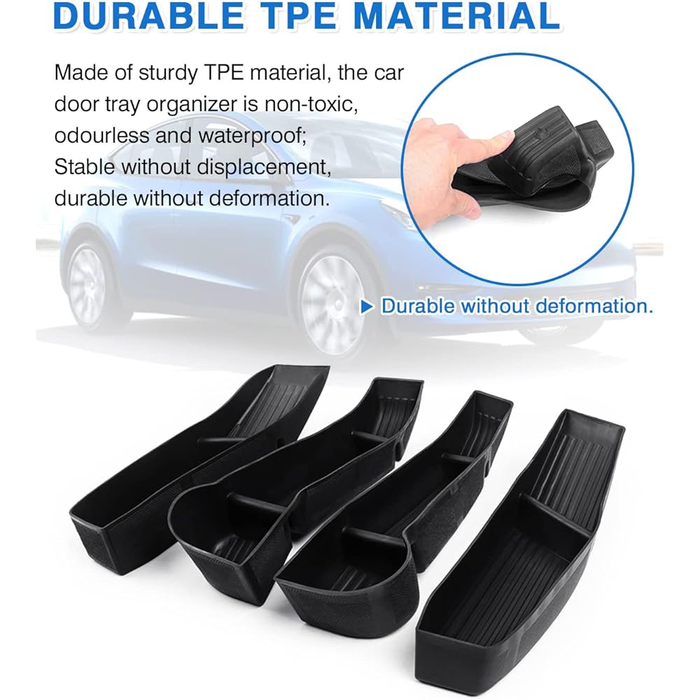 SHADEMAX For car Door Trei Organizer 2020 2021 2022 TESLA Model Y Accessory Car front and rear doorslot organizer door storage box TPE Materials Black 4 pieces