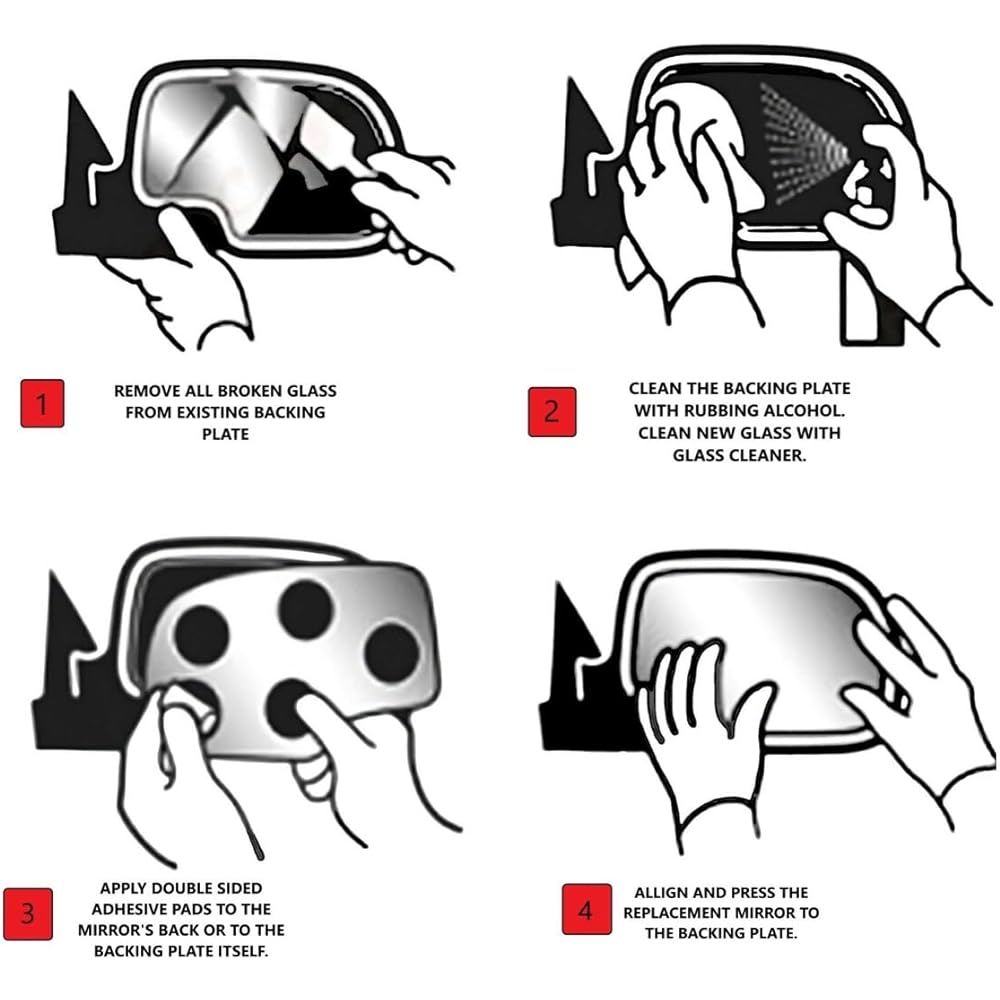 Mirror glass and adhesive | 1997-2001 Jeep cherokey (down size model) SUV passenger seat right replacement -does not fit the grand cherokee model.