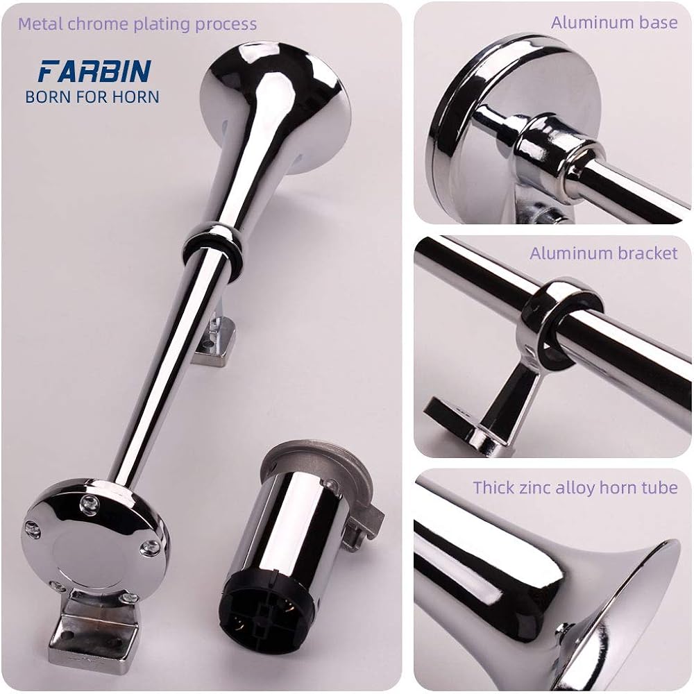 FARBIN 24V 150DB Train Air Horn Super loud 18 inch chromium Zinc single truck air horn kit compressor and wire harness 24V car
