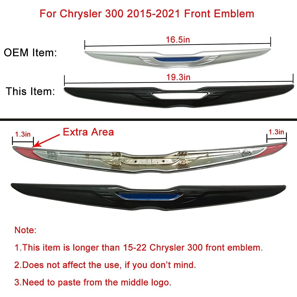 KOLYA Gloss Black Front Bumper Center Grill Emblem Cover Grill Badge Molding Trim 2011-2022 Chrysler 300C for 300C