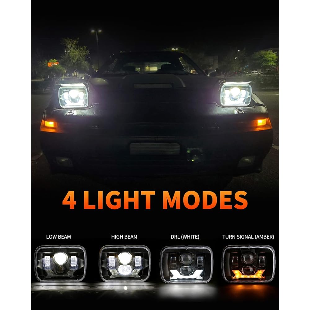 4x4FLSTC DOT approval 5x7 LED Head Light Headlight Hyro Beam Day Time Winker Jeep Cheroke XJ Rangler YJ Komachi MJ GMC Sabana H6054 7x6 inch LED Shield Beam Lamp Black