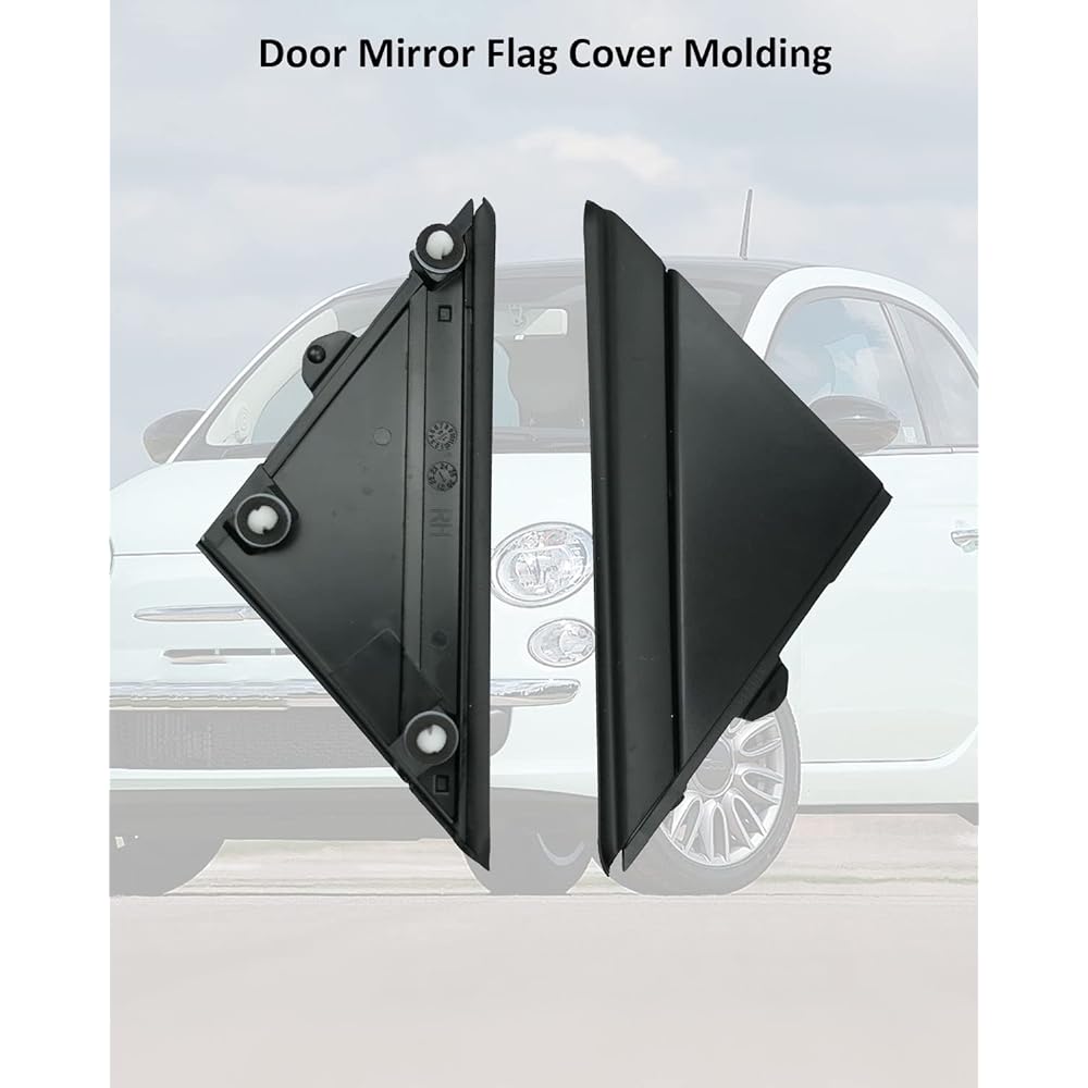 2 Pack Fiat 500 Door Miller Flag Cover Molded Plastic Accessories 2012-2019 1SJ85KX7AA 1SD00KX7AA Left Driver & Right Seat side Black decorative replacement