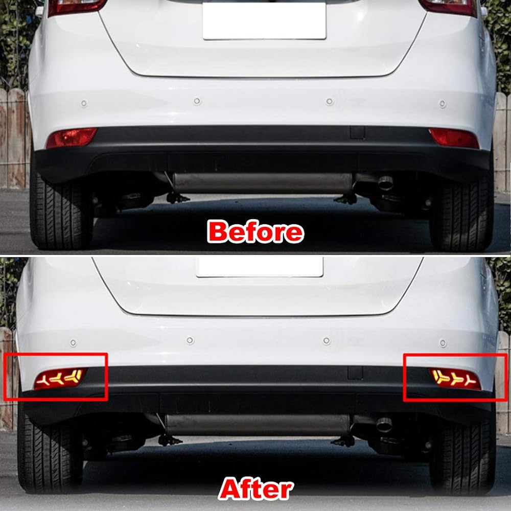 RUIHE 3D LED Rear Bumper Reflector Winker Brake Tail Light Lamp Trim Fit Ford Focus Hatchback ST Electric Titanium SEL