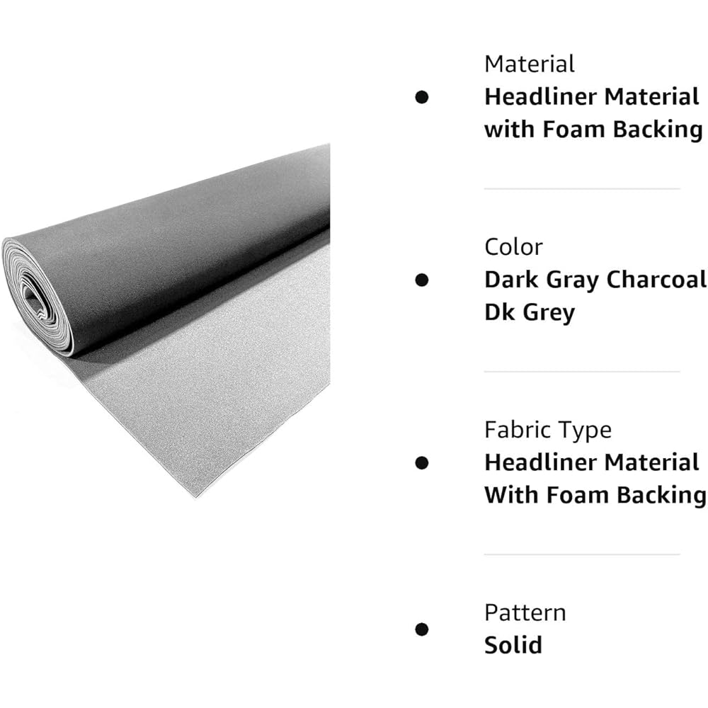 Dark Gray/Charcoal Auto Headliner 3/16 Inch foam backing fabric width 60 inches x 120 inches (10 feet)