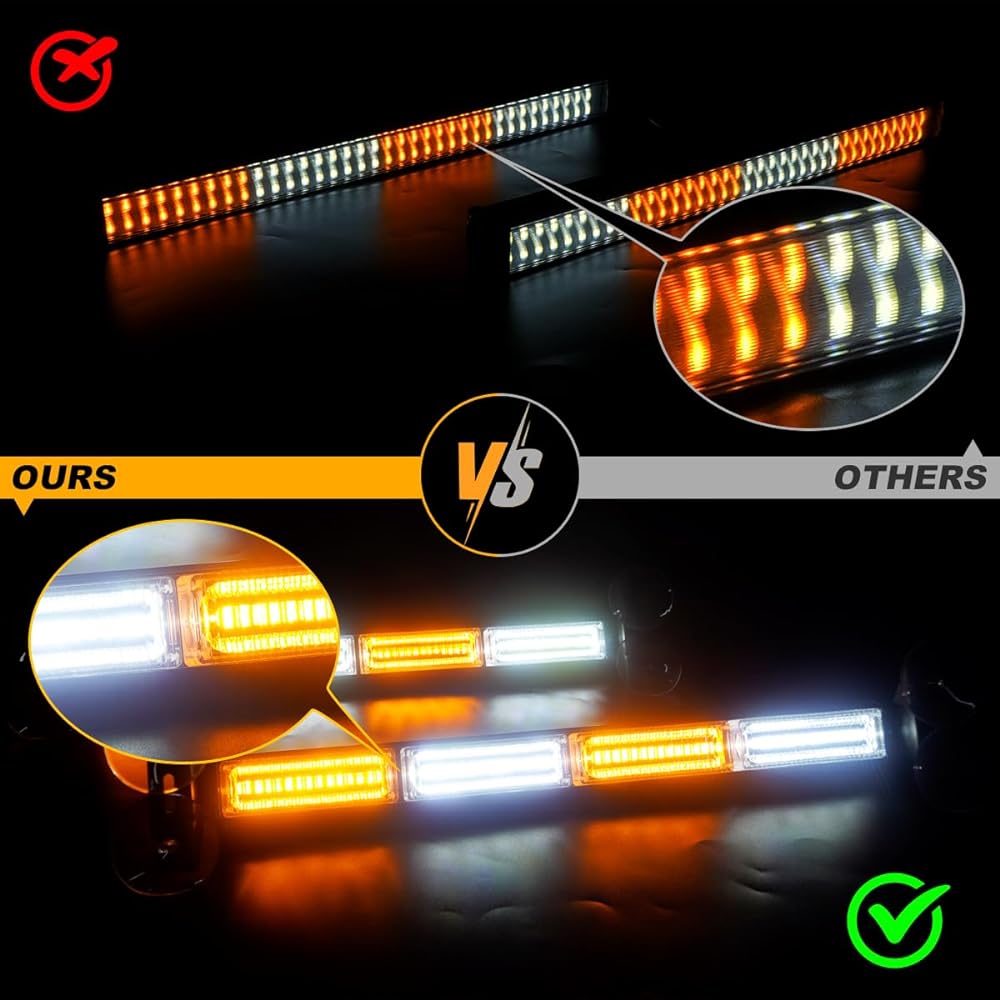 LRTER 2 Inn 1 Emergency Strobe Transportation Advisor Light Bar Amber White Warning Care Safety Interior Interior Dash Light Emergency Light Truck Construction 2x17.7 Amber/White