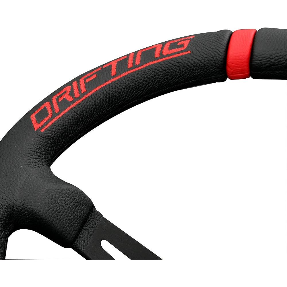 MOMO DRIFTING 350D 85mm Deep Cone Black Spoke 35 Pie Red Stitching momodr350bkrd