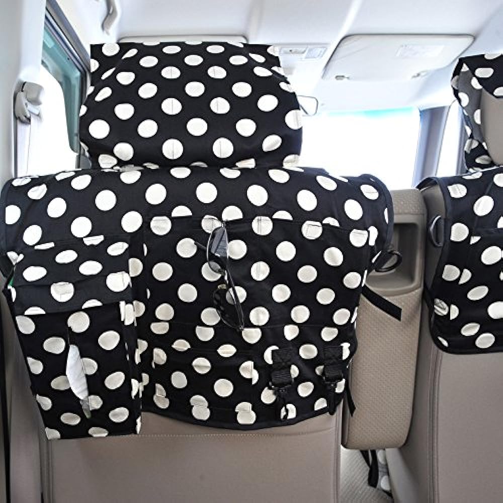 Z-style seat cover set for all seats, polka dot, light car, regular car, easy fitting type, black & dot