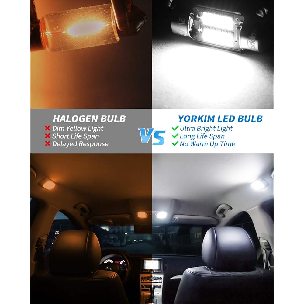 Yorkim Car Lamp High Brightness NO Polarity White 31 mm 4014 10SMD LED (Set of 4)