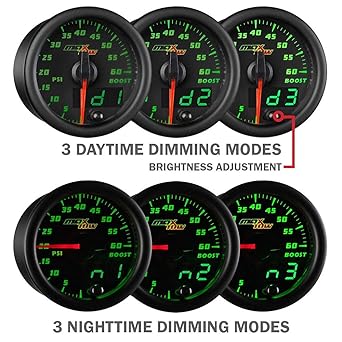 MAXTOW Double Vision 280 F Water Cooling Termeter Kit -With Electronic Sensor -Black Gauge Face -Green LED Illumination Dial -Analog & Digital Read -Trucks -2-1/16 inches 52mm