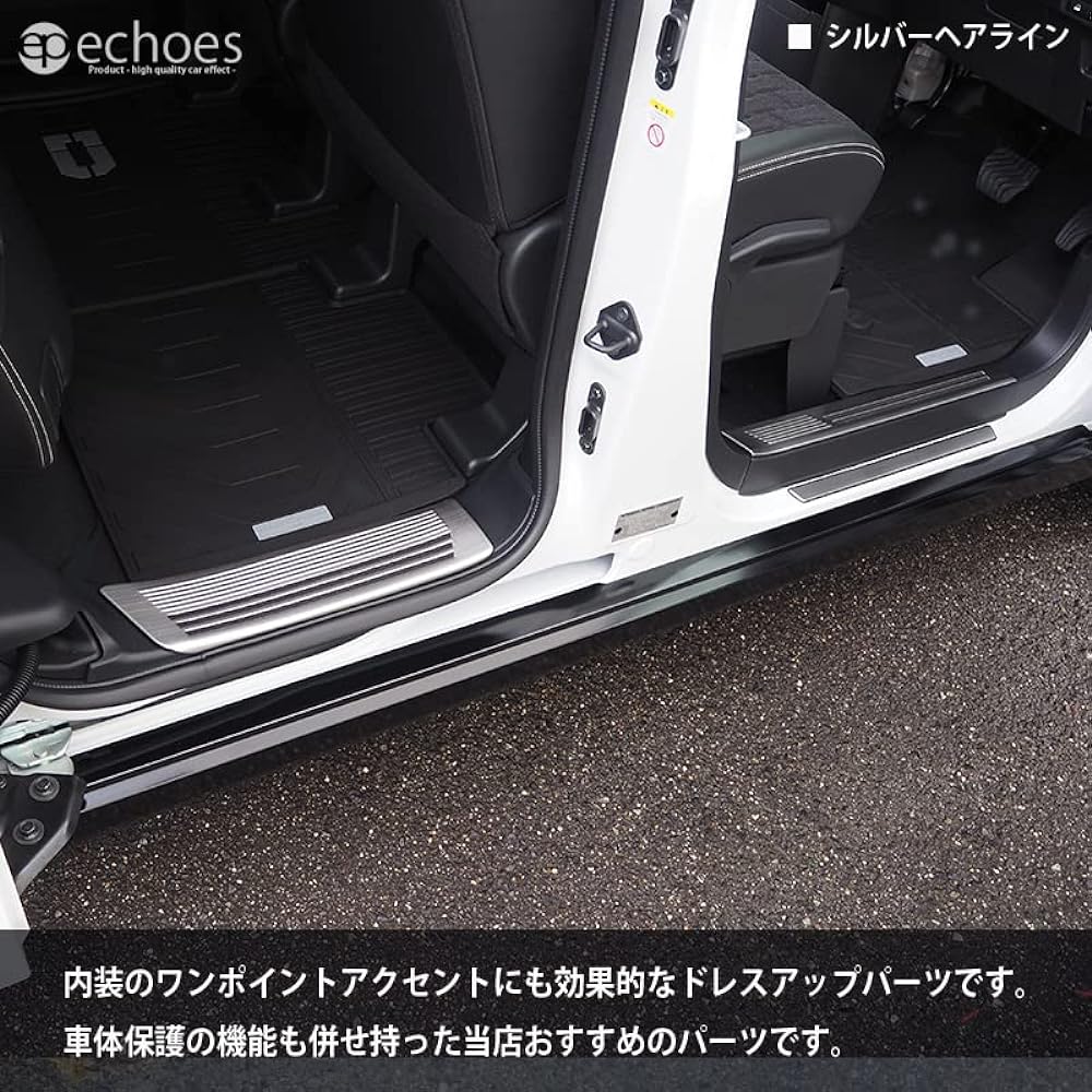 Echoes Product Mitsubishi Delica Mini Nissan Lukes 40 Series Mitsubishi ek Cross Space 30 Series Scuff Plate Kicking Plate Silver Hairline with Protective Rubber Accessory Dress Up Protection