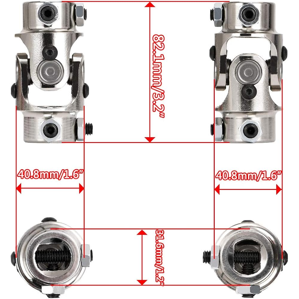 PQY 3/4-30 Sprine X 3/4 DD Nickel Plated Single Steering Shaft Universal U Joint 35 ° Maximum Work angle
