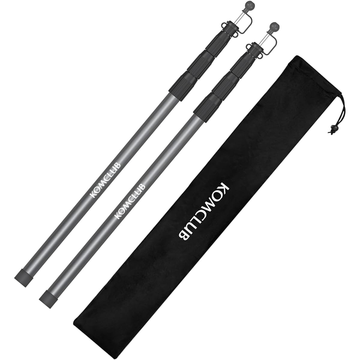 KOMCLUB Tarp Pole, Tent Pole, Aviation Aluminum Pole, Height Adjustment, Telescopic 85cm - 250cm, Diameter 20mm - 30mm, Stepless Adjustment, Sliding Type, No Assembly Required, Pole Set of 2, For Camping Setup, Storage Bag Included, Gray
