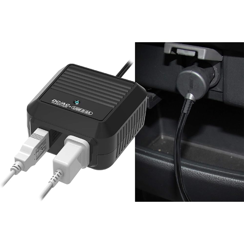 Kashimura DC/AC Inverter 80W AC+USB2.4A Converts DC12V to household AC100V Rated output 80W/Maximum output 100W Overload output/High voltage/Low voltage/With temperature protection function NKD-162