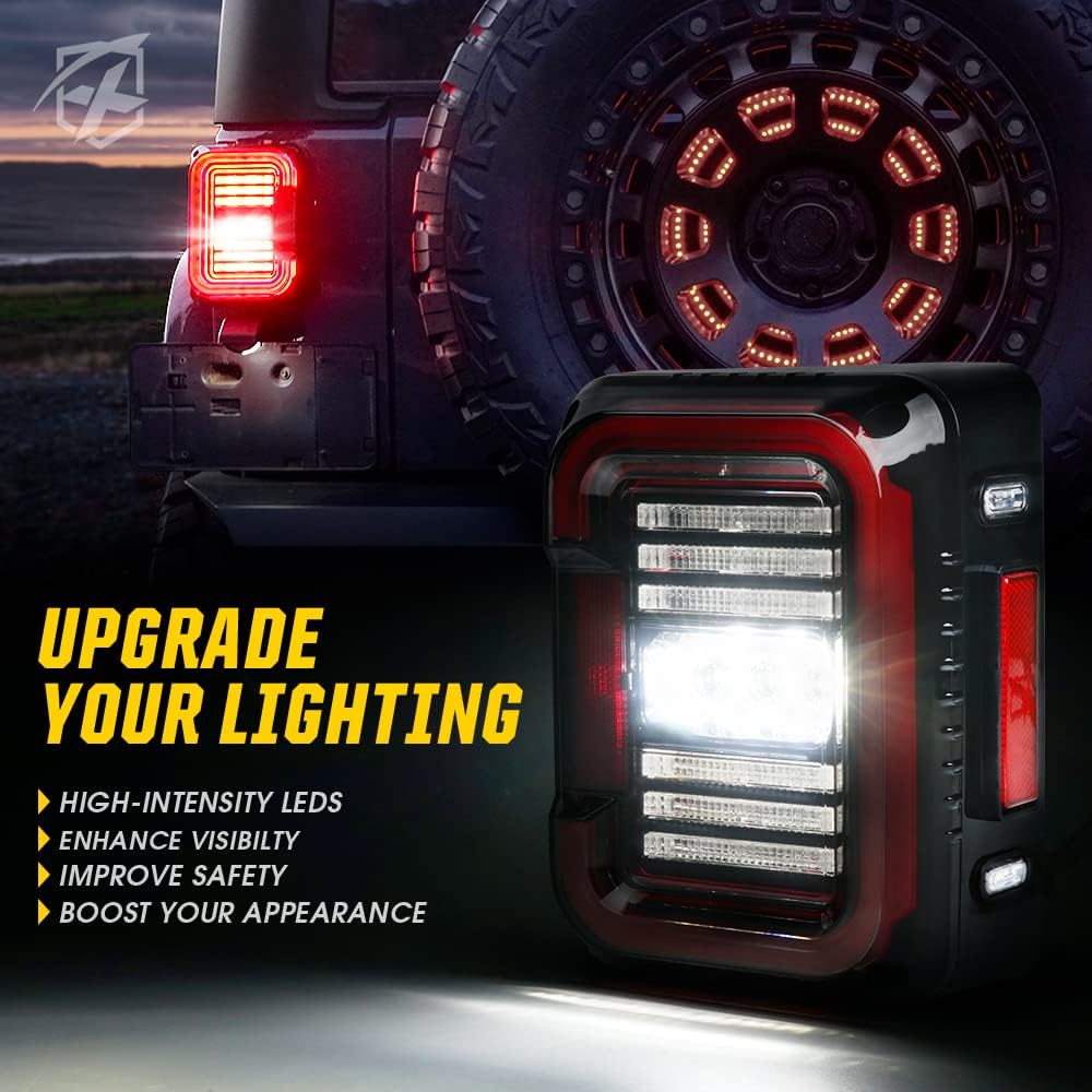 XPRITE LED Taill Light Novel "C" Design Smoke Lens Tail Tail Light Running & Brake & Reverse Light with Jeep WRANGLER JK 2007-2018 Supports EMC Built-in DOT approval