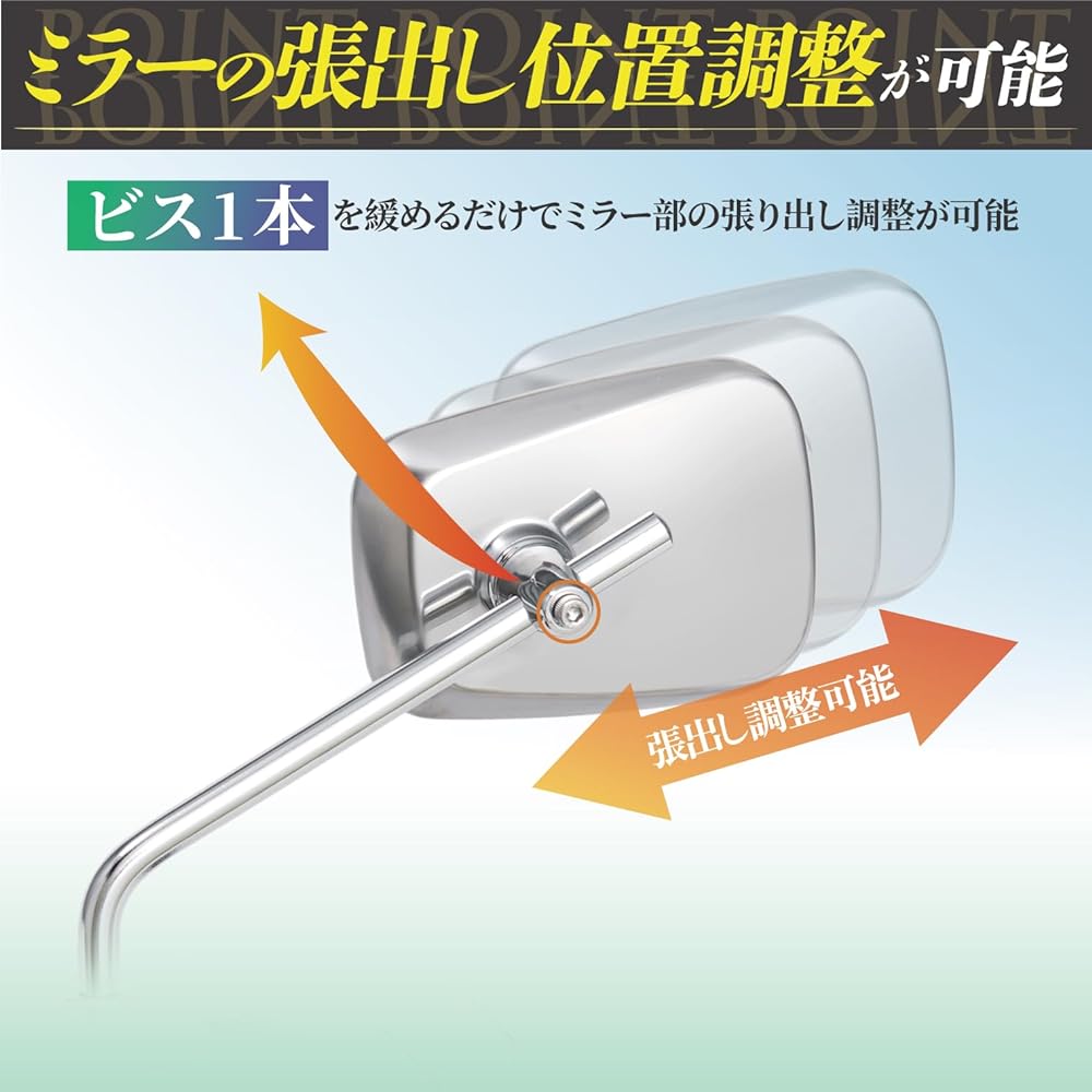 TANAX Bike Mirror Napoleon Azet 2 Mirror EX Stainless Steel (Silver) Positive Thread 10mm Left and Right Common 1 Piece NA-004