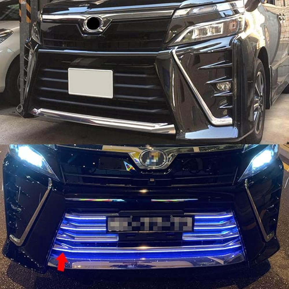BM VOXY 80 Series Late ZS 7/2017 ~ LED Front Bumper Grille Cover Front Garnish Stainless Steel + ABS Blue Lighting Parts Dress Up Car Accessories Exterior VOXY 7PCS 3360