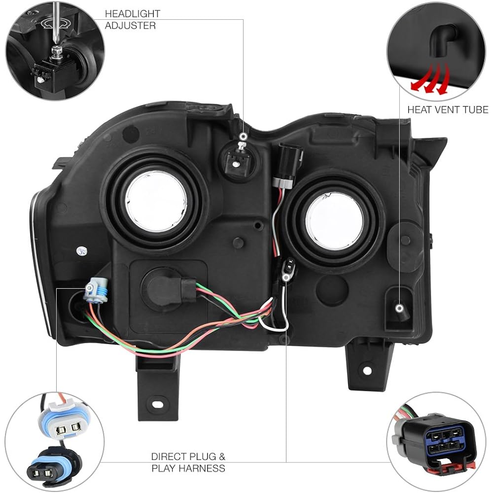 VIPMOTOZ Black Housing OE Style Head Light Head Lamp Acemburi 2008-2010 Jeep Grand Cherokie Halogen Model For Licger Seats