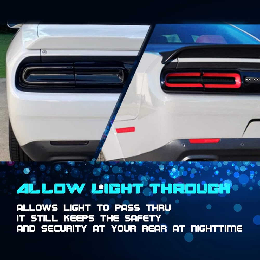 CAMOO Smoke Tail Light Cover Rear Light Guard Trim Exterior Accessory Dodge Challenger 2015-2023 (4 pieces)