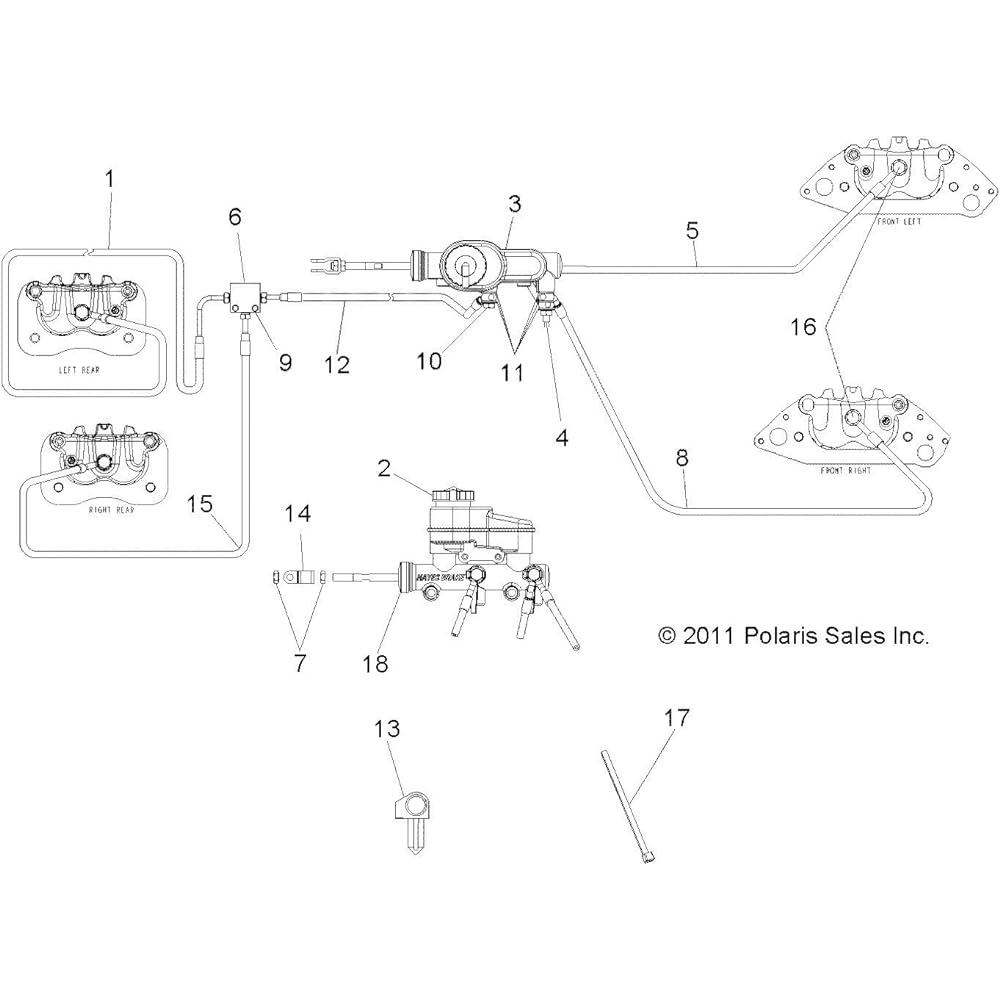 Polaris brake line, rear, left side, BRD, genuine OEM parts 1911579.