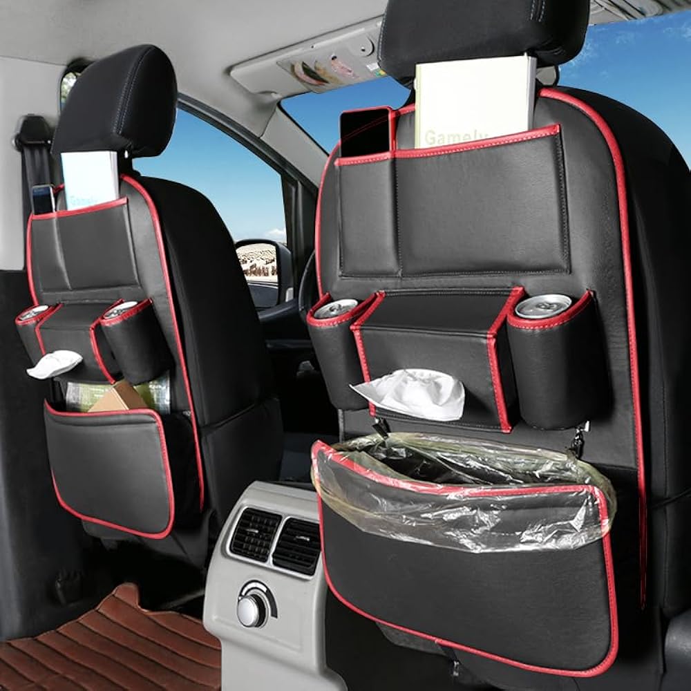 SENYAZON Universal Car Seat Organizer, 4th Generation Enhanced Carrier Seat Organizer, Waterproof PU Leather Car Organizer, 1 piece (pink)