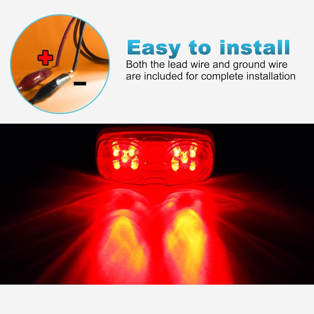 PARTSAM 10 pieces 4 inch double bubble bubble bubble -red 10 LED side marker light sealed waterproof rectangular tiger clearance light RV truck trailer camping car surface installation