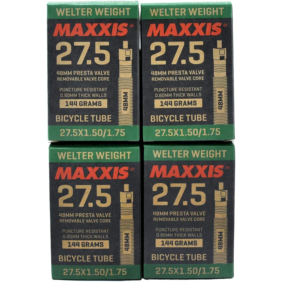 Maxxis Welter Weight 27.5 x 1.50-1.75 48mm Presta FV Bike Inner Tube, 4 Pack, STB2179-4