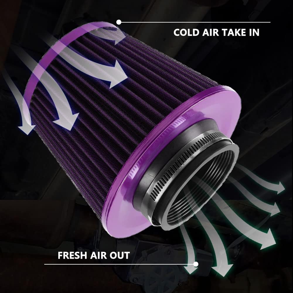 Universal Clamp On Air Intake Filter High -performance Washing Filter Replacement Air Filter Flange 3 inch/76mm Purple