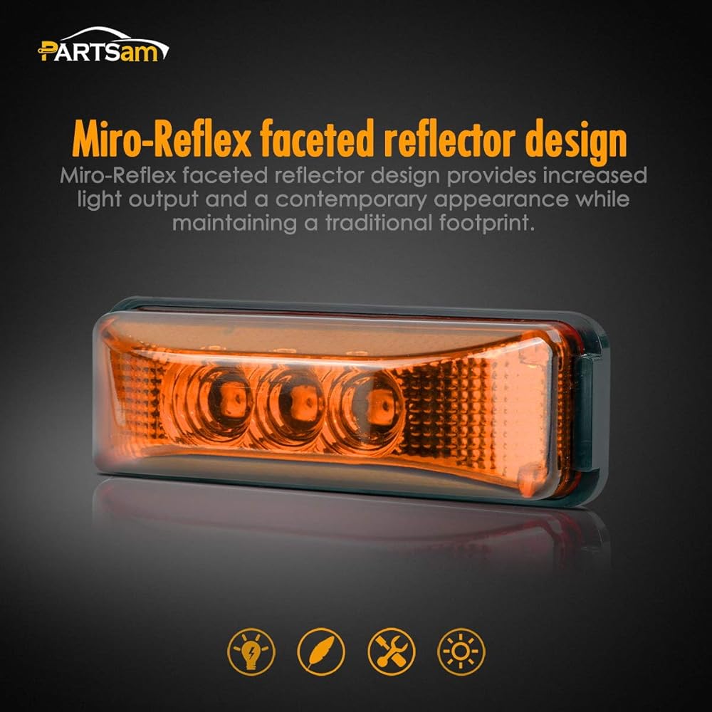 PARTSAM 3 LED Track Trailer Wind Side Marker Light Indicator Lamp Seal & Waterproof surface installation Amber 3.9 inches