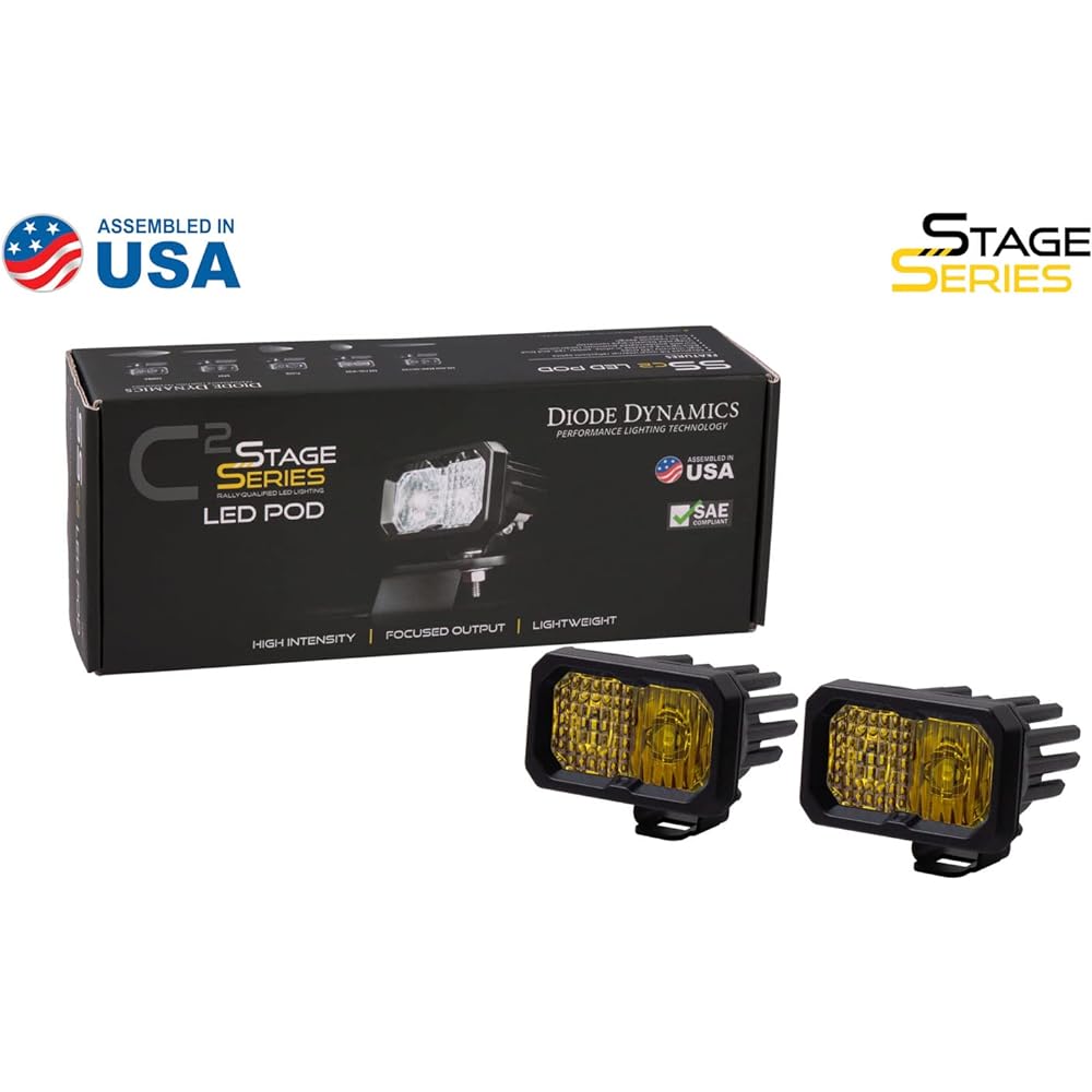 Diode Dynamics Stage Series 2 inch SAE Yellow Sports Standard LED Pod (Pair) Flood Amber Backlight
